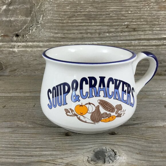 Unbranded Other - Soup & Crackers Bowl Wide Mugs Cups White and Blue Chile Cup
